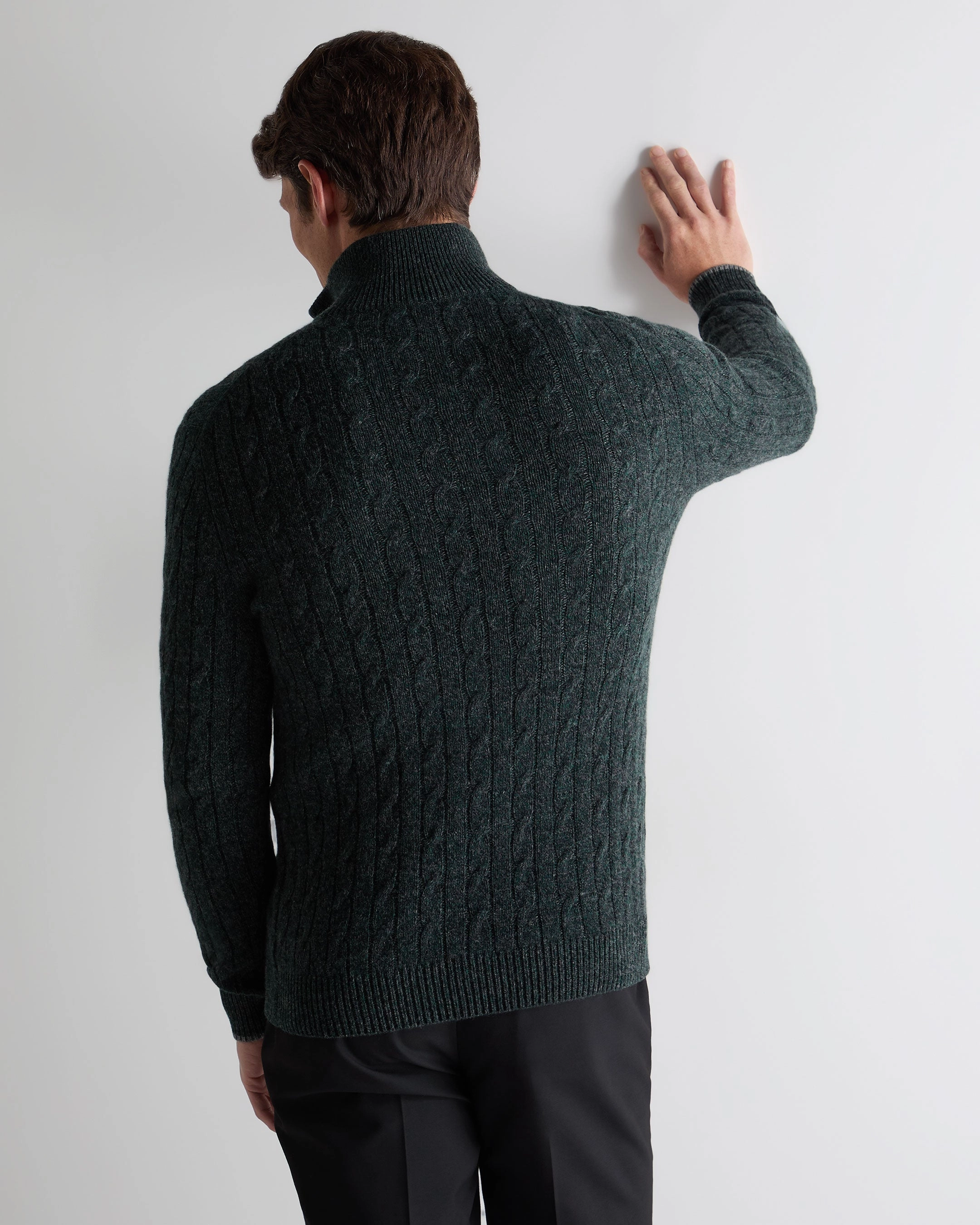 Special Surprise Sale Men'S Albemarle Cable Half Zip Cashmere Jumper Green Melange