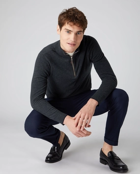 Men'S Carnaby Half Zip Cashmere Jumper Dark Charcoal Grey Best Deal Alert