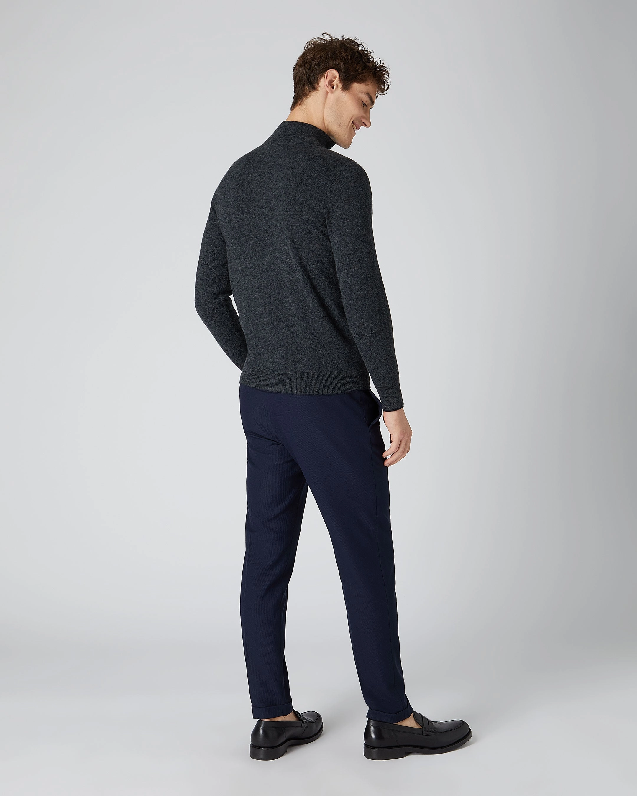 Instant Deal Today Special Offer Inside Men'S Carnaby Half Zip Cashmere Jumper Dark Charcoal Grey