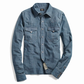 Rrl By Ralph Lauren Womens Indigo Chambray Western Shirt Rinse Best Deal Today Todays Mega Savings