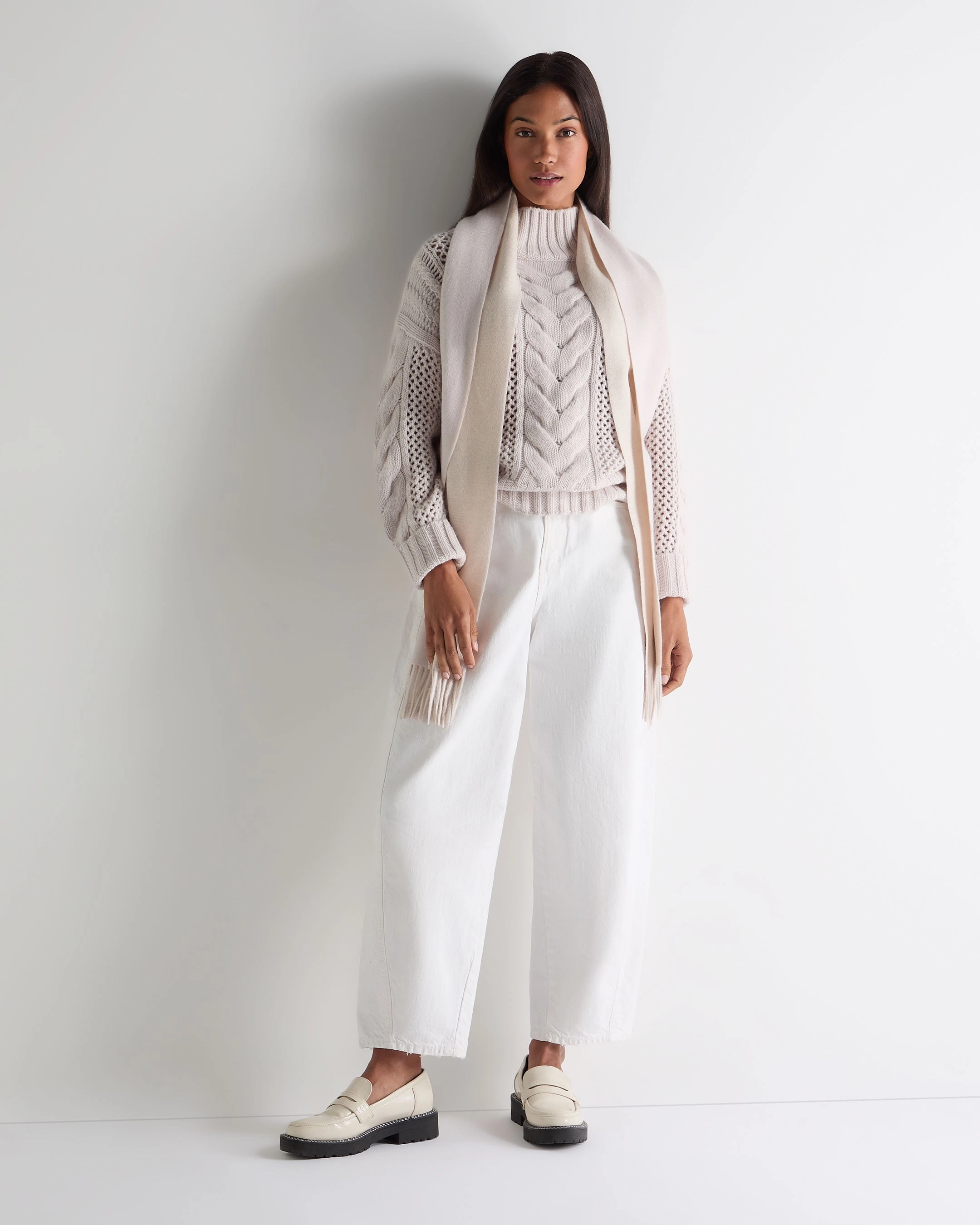 Women'S Mock Neck Cable Cashmere Jumper Frost White Today Only Special