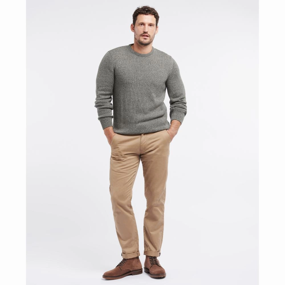 Hot Sale Today Hot Savings Alert Barbour Cotton Twist Nelson Mens Crew Neck Jumper - Duffle Bag Green