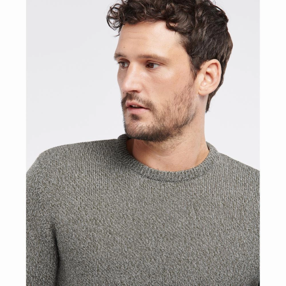 Barbour Cotton Twist Nelson Mens Crew Neck Jumper - Duffle Bag Green Clearance Event