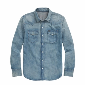 Mega Discount Today Polo Ralph Lauren Slub Denim Western Shirt Rl Western