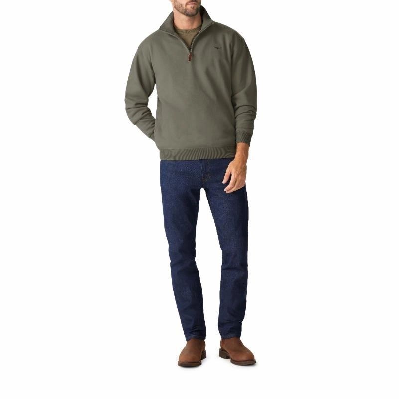 Hot Savings Alert Special Deal Frenzy R.M.Williams Mulyungarie 1/4 Zip Mens Sweater - Olive