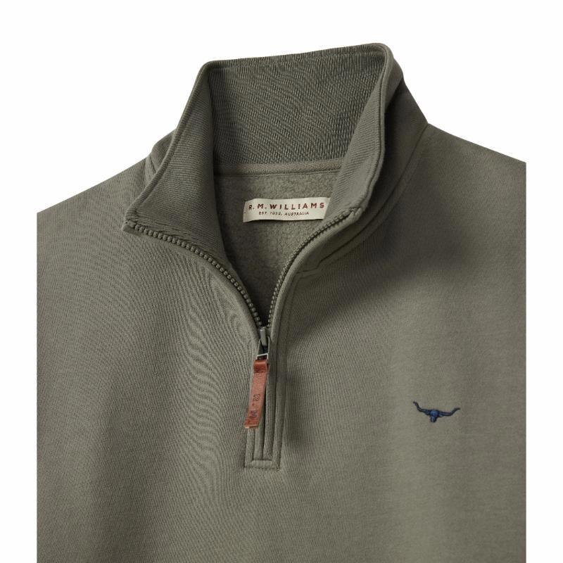 Best Deal Online Exclusive Holiday Deal R.M.Williams Mulyungarie 1/4 Zip Mens Sweater - Olive
