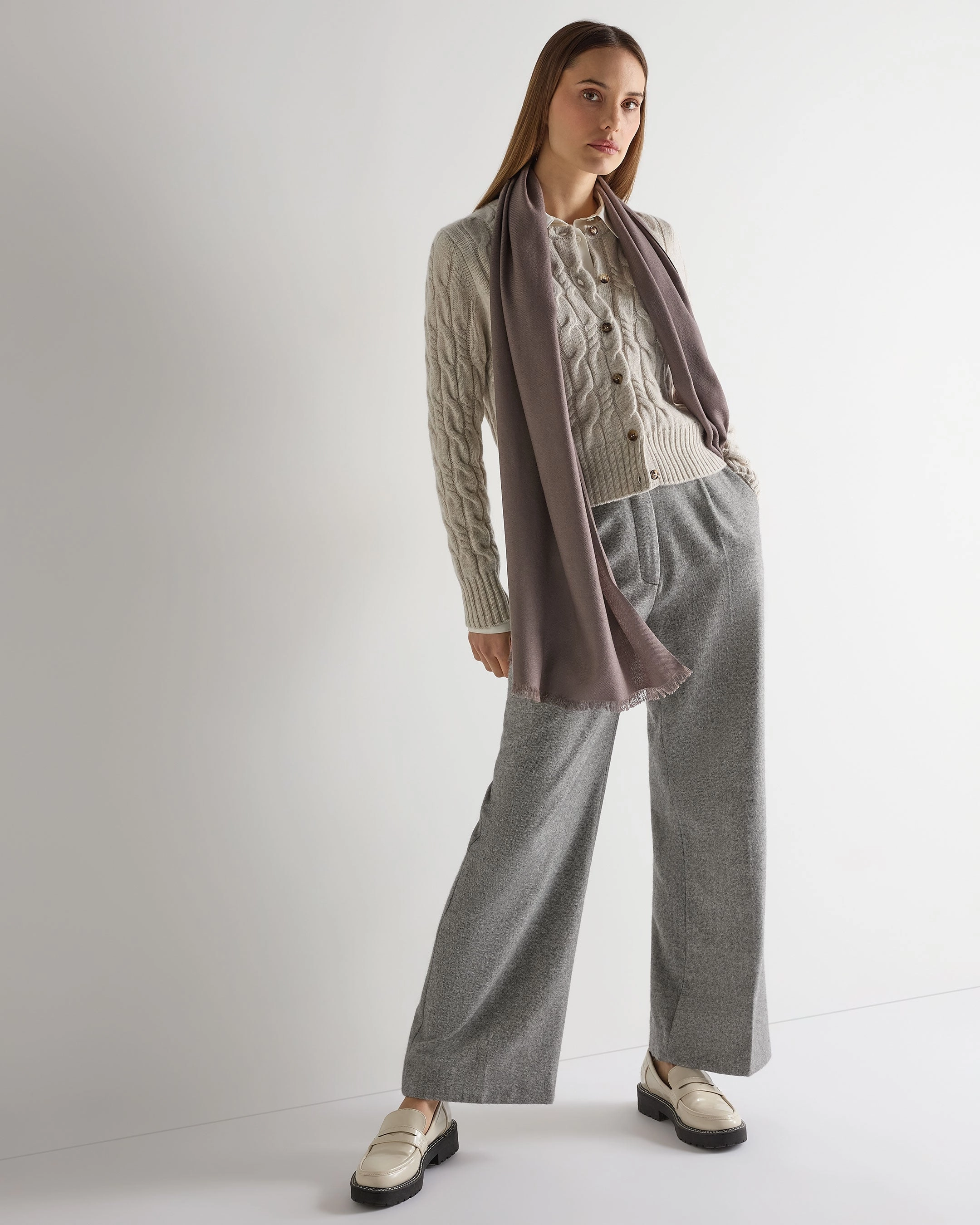 Women'S Cable Cashmere Cardigan Ash Grey Marl Save More Online