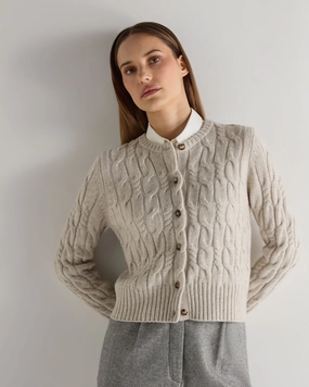 Grab Save Today Women'S Cable Cashmere Cardigan Ash Grey Marl