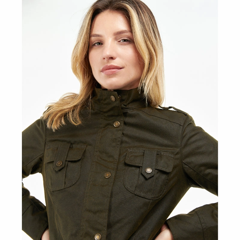 Mega Online Discount Sweet Deal Today Barbour Winter Defence Ladies Wax Jacket - Olive