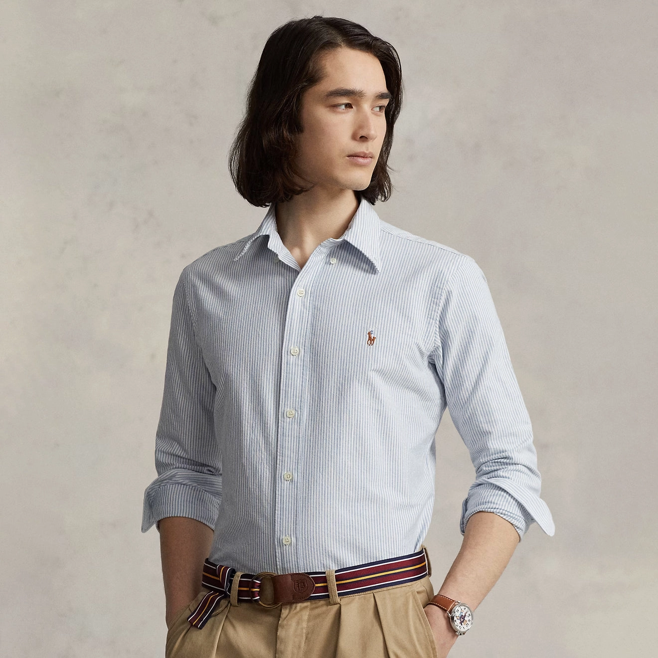 MustHave Steals Polo Ralph Lauren Custom Fit Oxford Shirt Blue / White Stripe