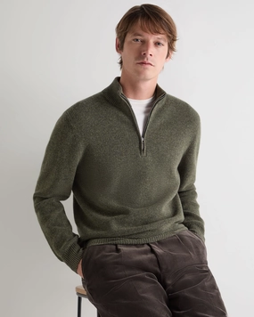 Men'S Ribbed Half Zip Cashmere Jumper Moss Green Daily Clearance Deal MustShop Sale