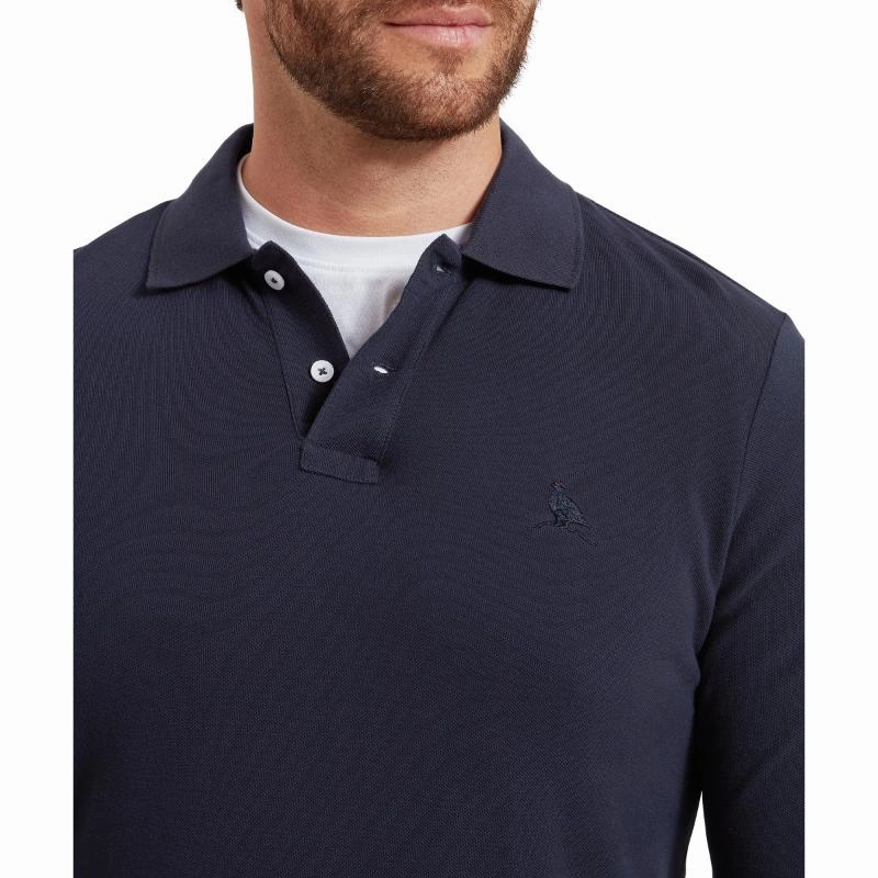 EndofWeek Deals Gift Sale Event Schoffel St Ives Long Sleeve Mens Polo Shirt - Navy