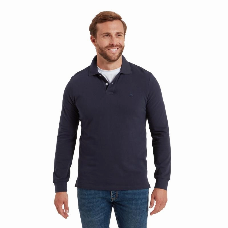 Schoffel St Ives Long Sleeve Mens Polo Shirt - Navy Steal the Deal Now