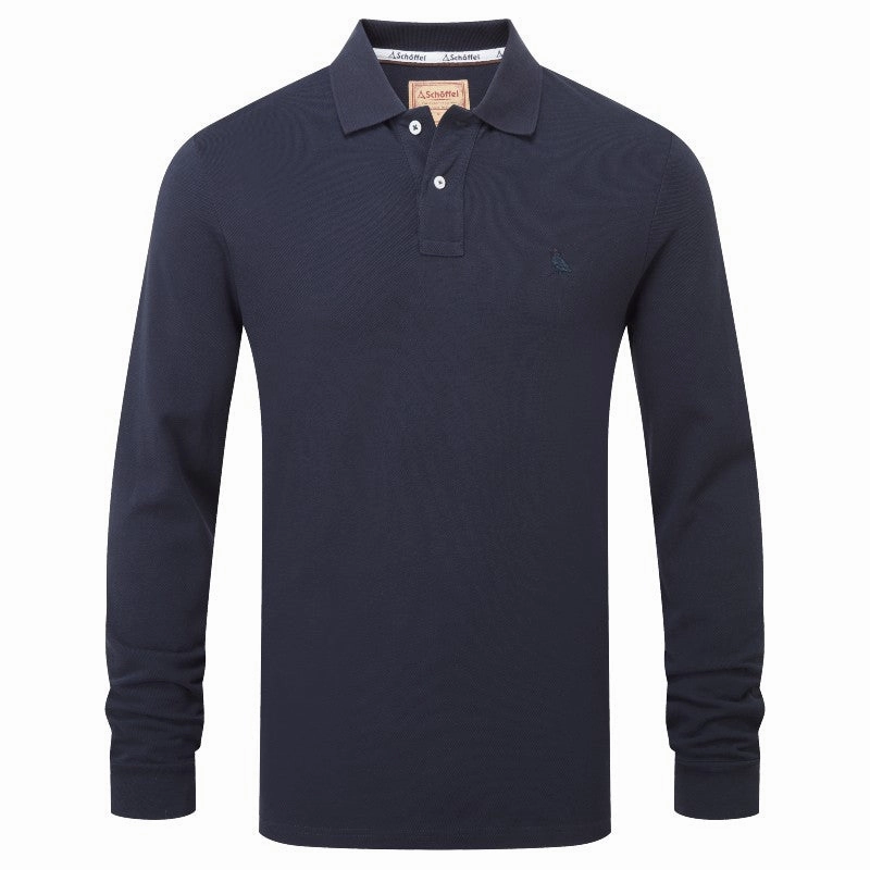 Schoffel St Ives Long Sleeve Mens Polo Shirt - Navy Best Seller Deal