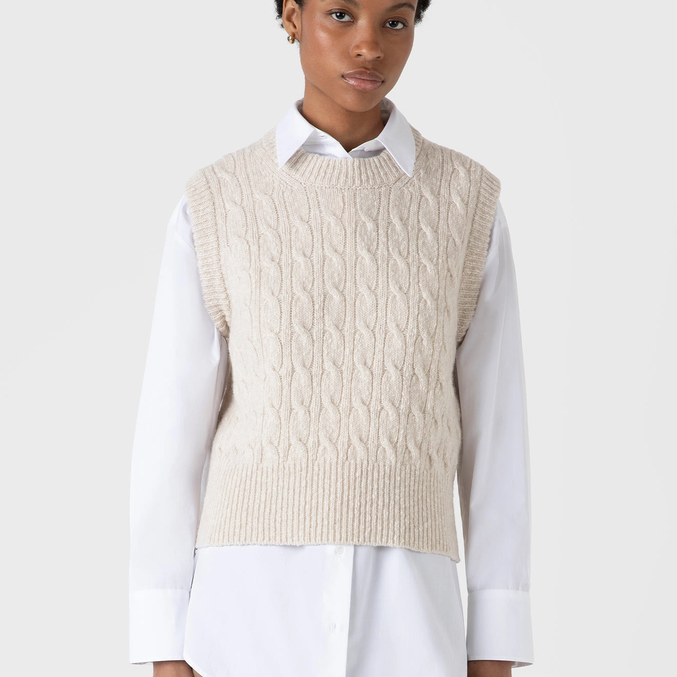 Sunspel Womens Cable Knit Vest Ecru Instant Savings Inside