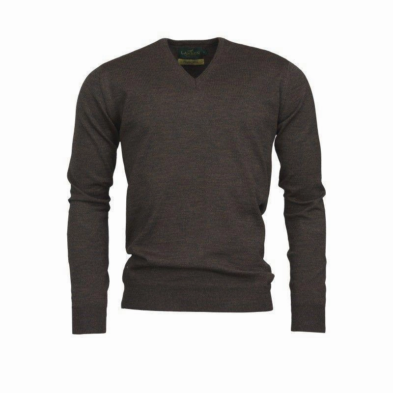 Shop Now Save Clearance Alert Now Laksen Sussex V-Neck Mens Merino Jumper - Bark