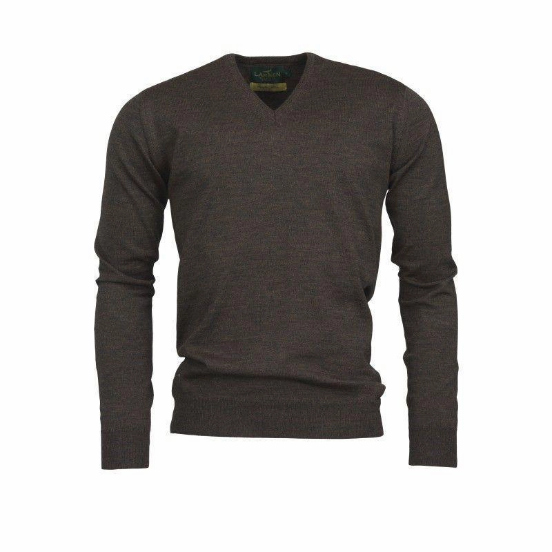 Laksen Sussex V-Neck Mens Merino Jumper - Bark Clearance Steal Today Big Sale Today