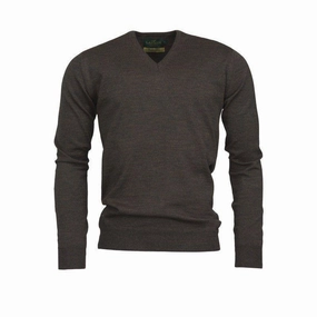 Laksen Sussex V-Neck Mens Merino Jumper - Bark Surprise Offer Now Big Price Drop