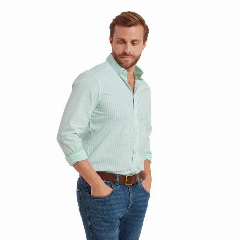 Hot Savings Alert Schoffel Harlyn Tailored Mens Shirt - Pale Mint Check