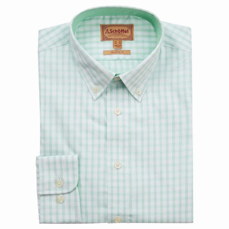 Mega Discount Event Schoffel Harlyn Tailored Mens Shirt - Pale Mint Check