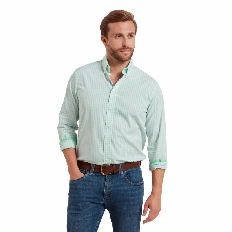 Schoffel Harlyn Tailored Mens Shirt - Pale Mint Check Special Offer Inside