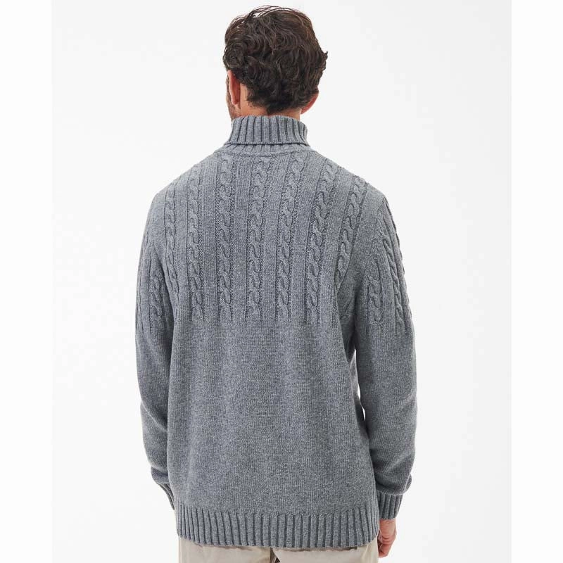 Big Sale Today Grab Your Savings Barbour Duffle Cable Rollneck Mens Jumper - Grey Marl