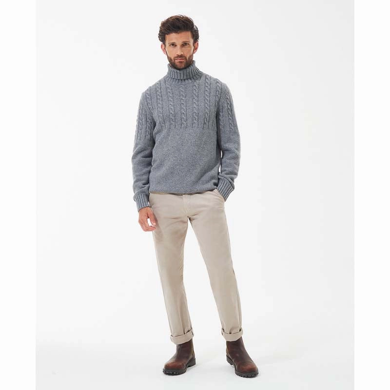 GiftWorthy Sale Dont Miss Todays Deal Barbour Duffle Cable Rollneck Mens Jumper - Grey Marl