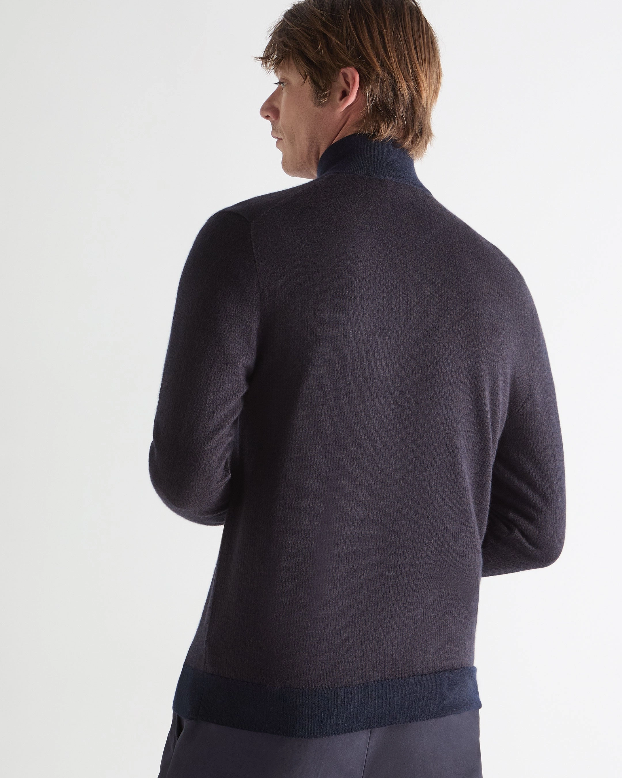 Hot Sale Alert Sweet Deal Inside Men'S Regent Houndstooth Fine Gauge Cashmere Half Zip Jumper Navy Blue
