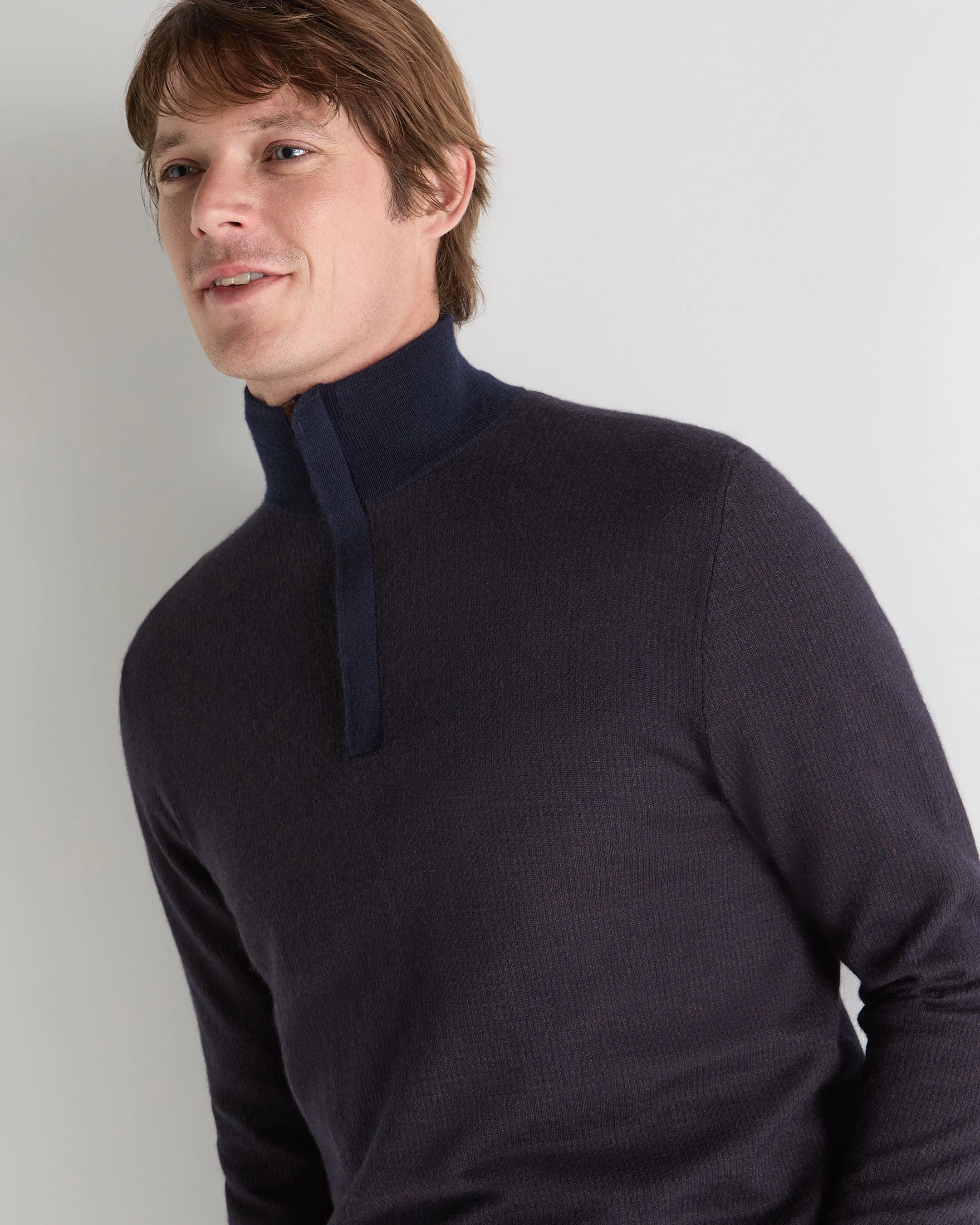 Men'S Regent Houndstooth Fine Gauge Cashmere Half Zip Jumper Navy Blue Grab Todays Deal Big Savings Today