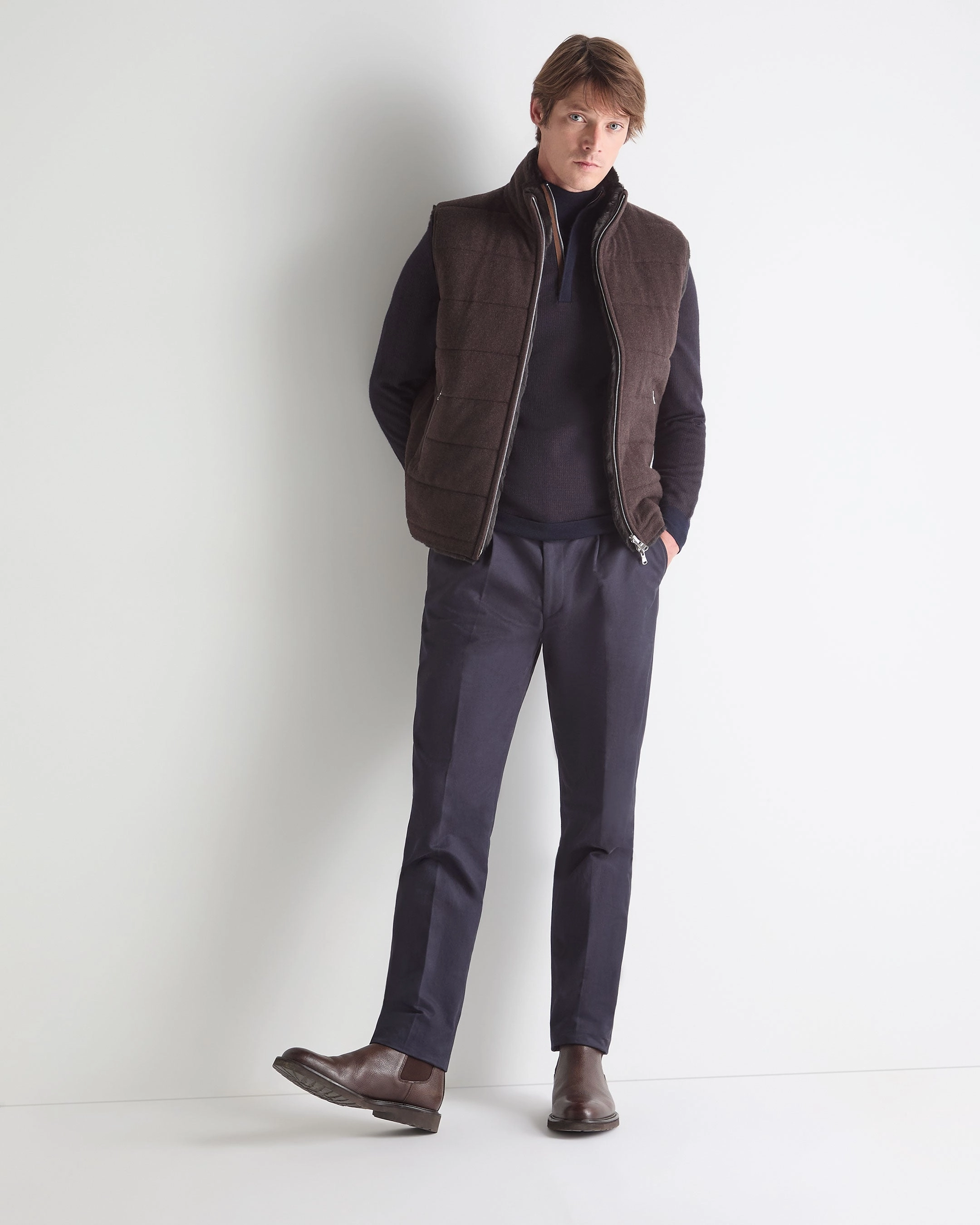 Men'S Regent Houndstooth Fine Gauge Cashmere Half Zip Jumper Navy Blue Trending Hot Picks Best Deal Online