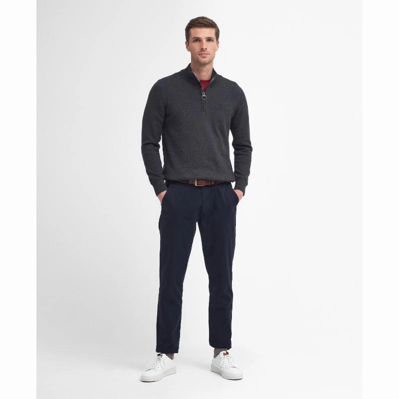Today Only Special Barbour Cotton Knitted Mens 1/4 Zip Jumper - Charcoal