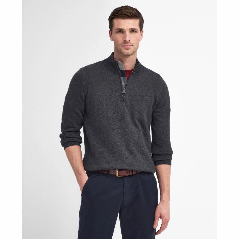 Barbour Cotton Knitted Mens 1/4 Zip Jumper - Charcoal MustHave Deals