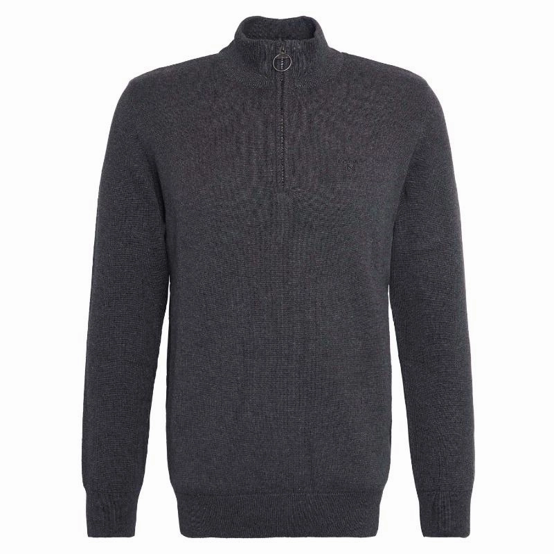 Special Price Offer Barbour Cotton Knitted Mens 1/4 Zip Jumper - Charcoal