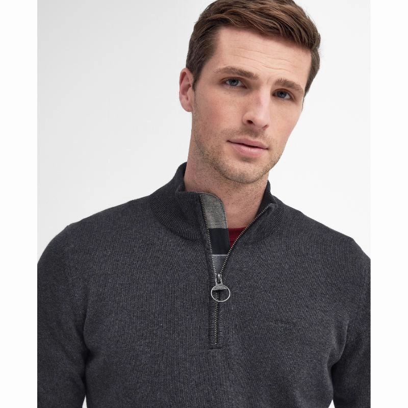 Barbour Cotton Knitted Mens 1/4 Zip Jumper - Charcoal Best Price Online