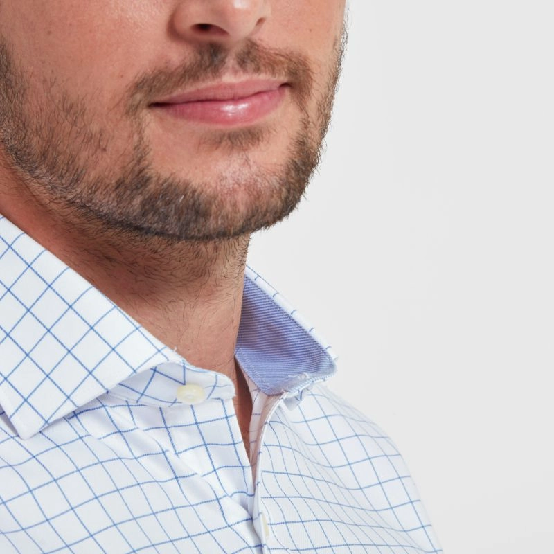 Dont Miss This Steal Todays Mega Savings Schoffel Greenwich Single Cuff Tailored Fit Mens Shirt - Light Blue Check