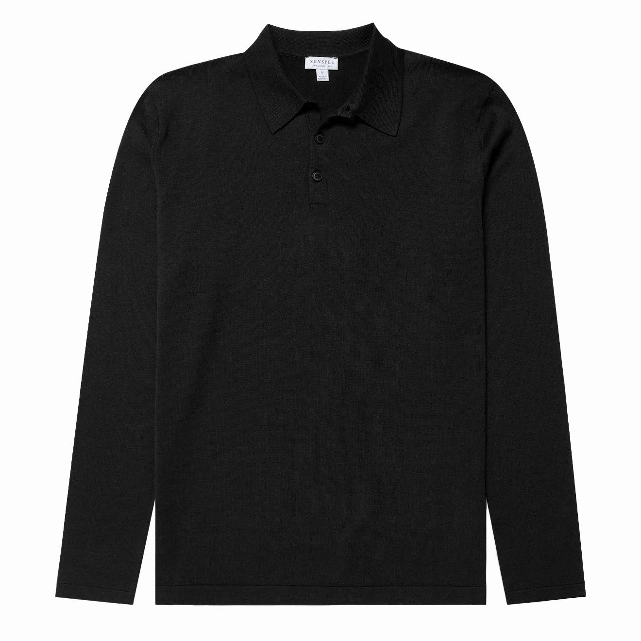 Sunspel Sea Island L/S Polo Knitwear Black Instant Discount Online Exclusive Deal