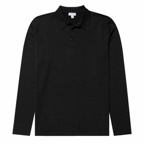 Sunspel Sea Island L/S Polo Knitwear Black Instant Discount Online Exclusive Deal