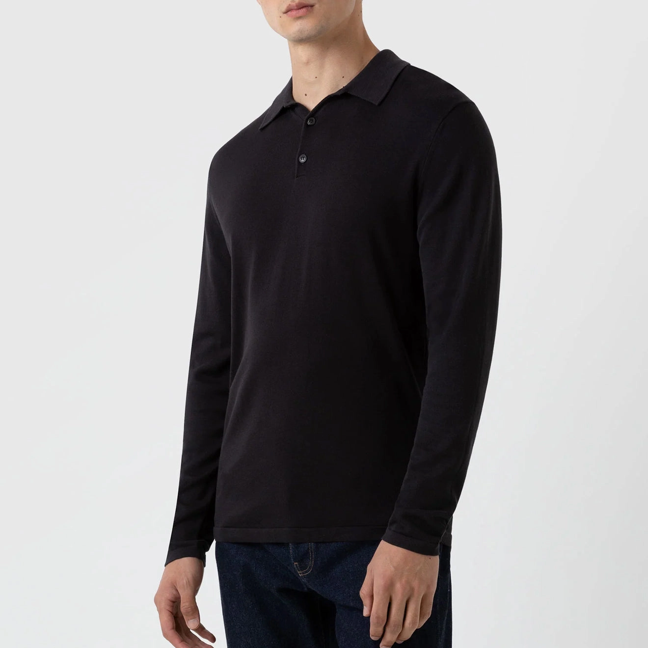 Sunspel Sea Island L/S Polo Knitwear Black Dont Miss Out Today Only Hot Pick