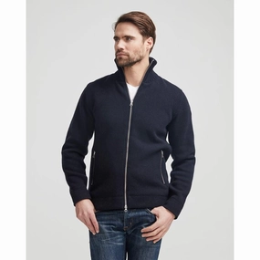 Holebrook Mns Windproof Knitted Lambswool Full Zip Jacket - Navy Big Price Drop