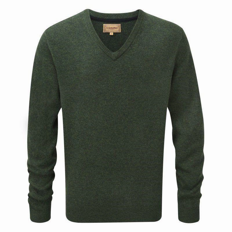 Last Chance Offer Clearance Sale Schoffel Lambswool Mens V Neck Jumper - Forest