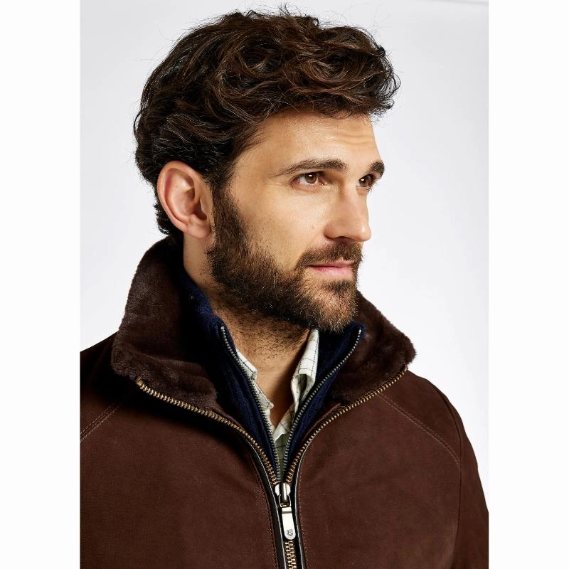 Best Deal Online Price Slash Today Dubarry Merriman Sherpa Lined Mens Leather Jacket - Walnut