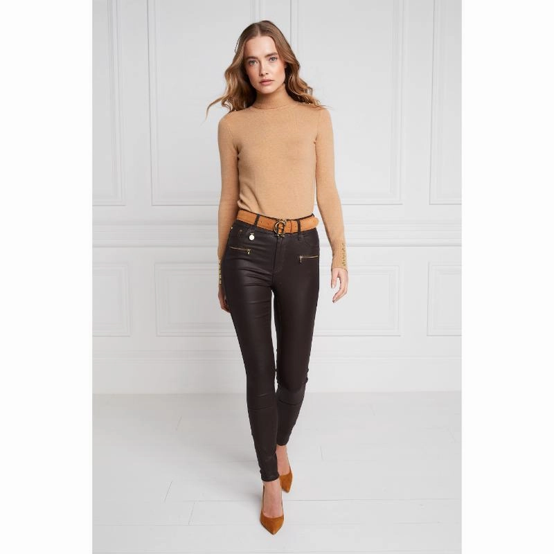 Gift Sale Event Holland Cooper Ladies Coated Jodhpur Jean - Chocolate