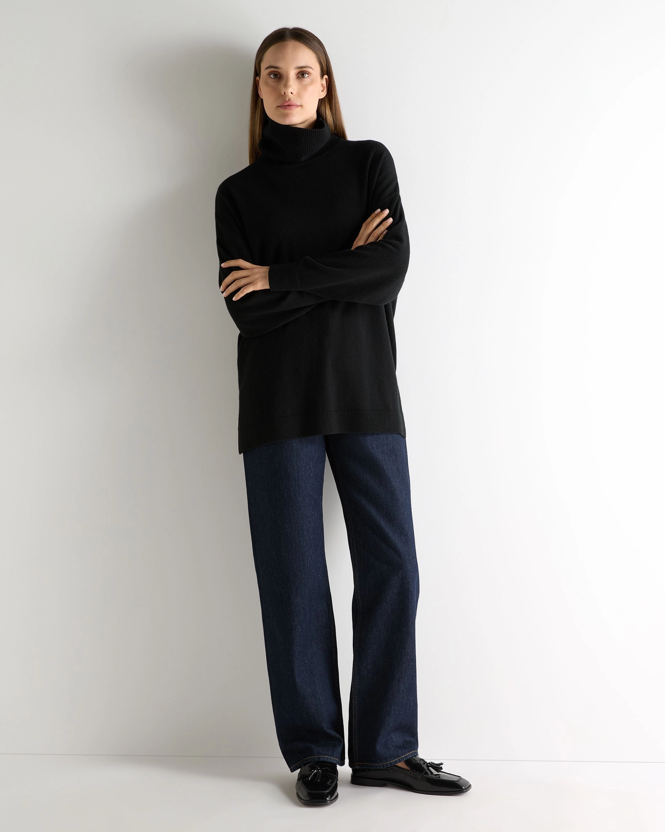 Hot Offer Inside Women'S Longline Roll Neck Cashmere Jumper Black