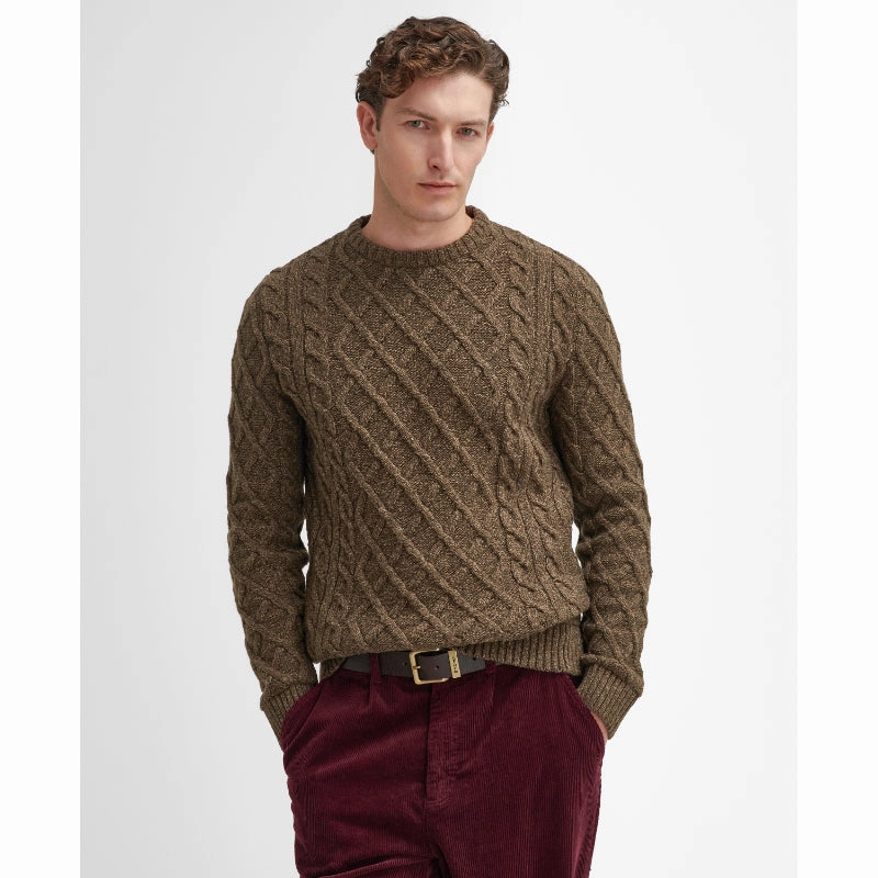 Special Offer Inside Barbour Stowford Cable Lambswool Knit Crew Neck Mens Jumper - Olive Mix