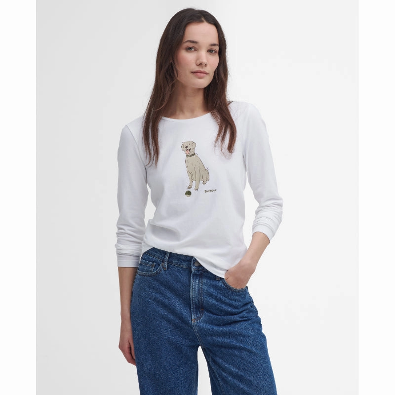 Barbour Fareham Ladies Long Sleeve T-Shirt - White Hot Clearance Now
