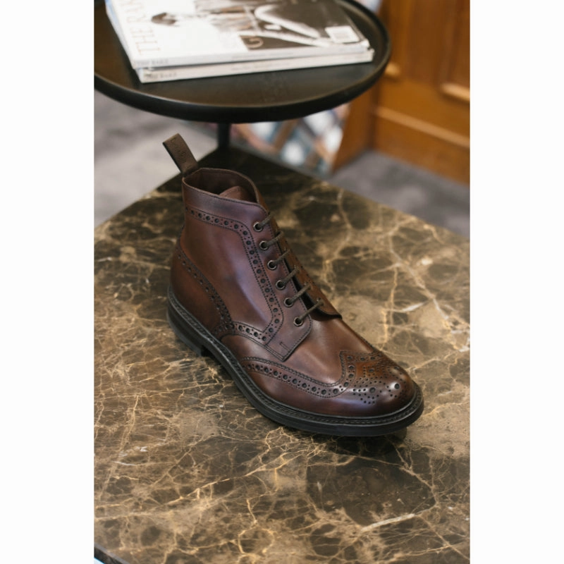 Loake Pegasus Wide Fit Mens Leather Brogue Boot - Dark Brown Waxed Online Exclusive Offer