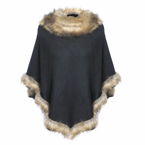 Luxury Poncho With Faux Fur Trim (One Size) - Black MustHave Items MustShop Sale