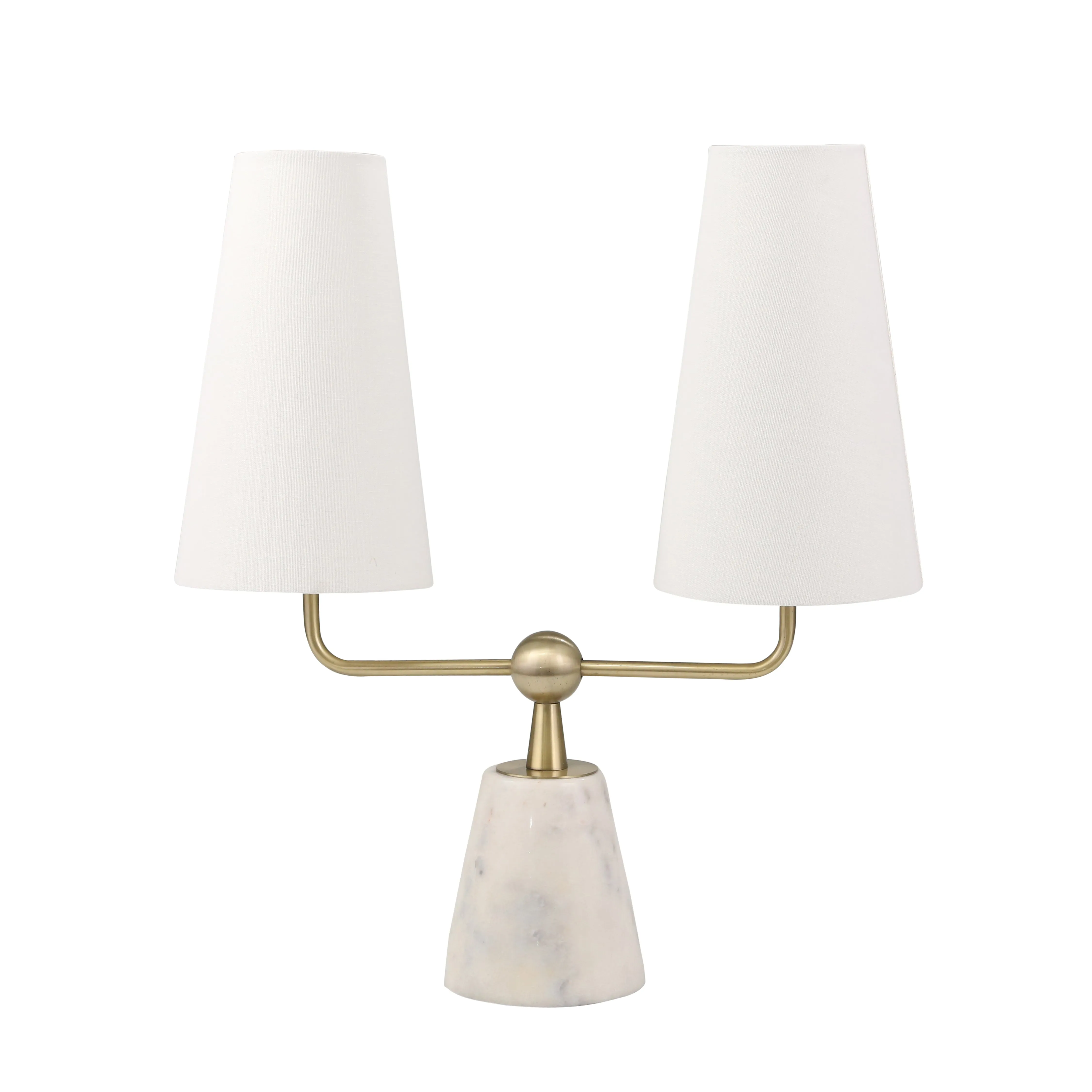 MARBLE / METAL 23" TWIN LIGHT TABLE LAMP, WHITE