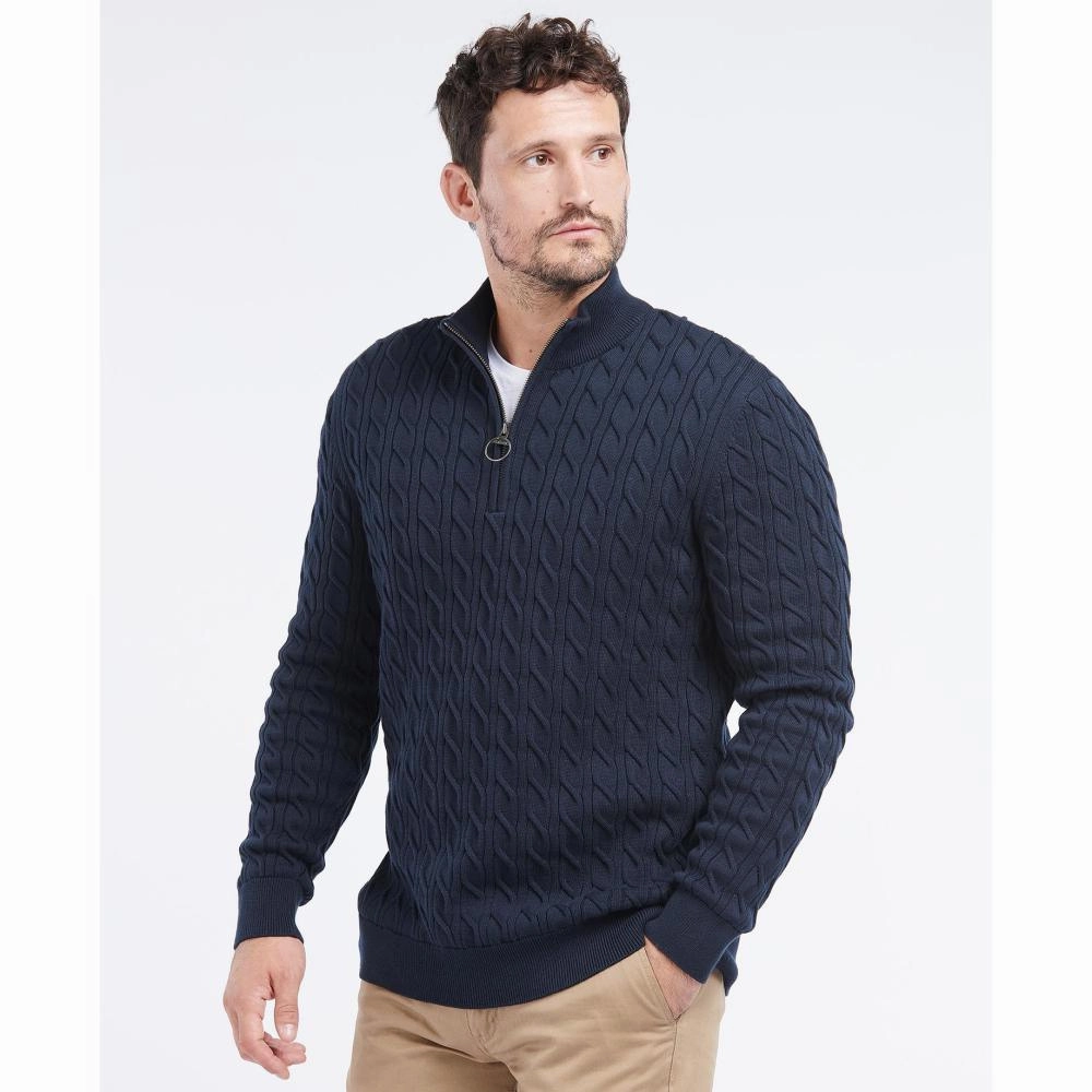 Exclusive Online Discount Flash Deal Today Barbour Cable Knit Half Zip Mens Jumper - Navy