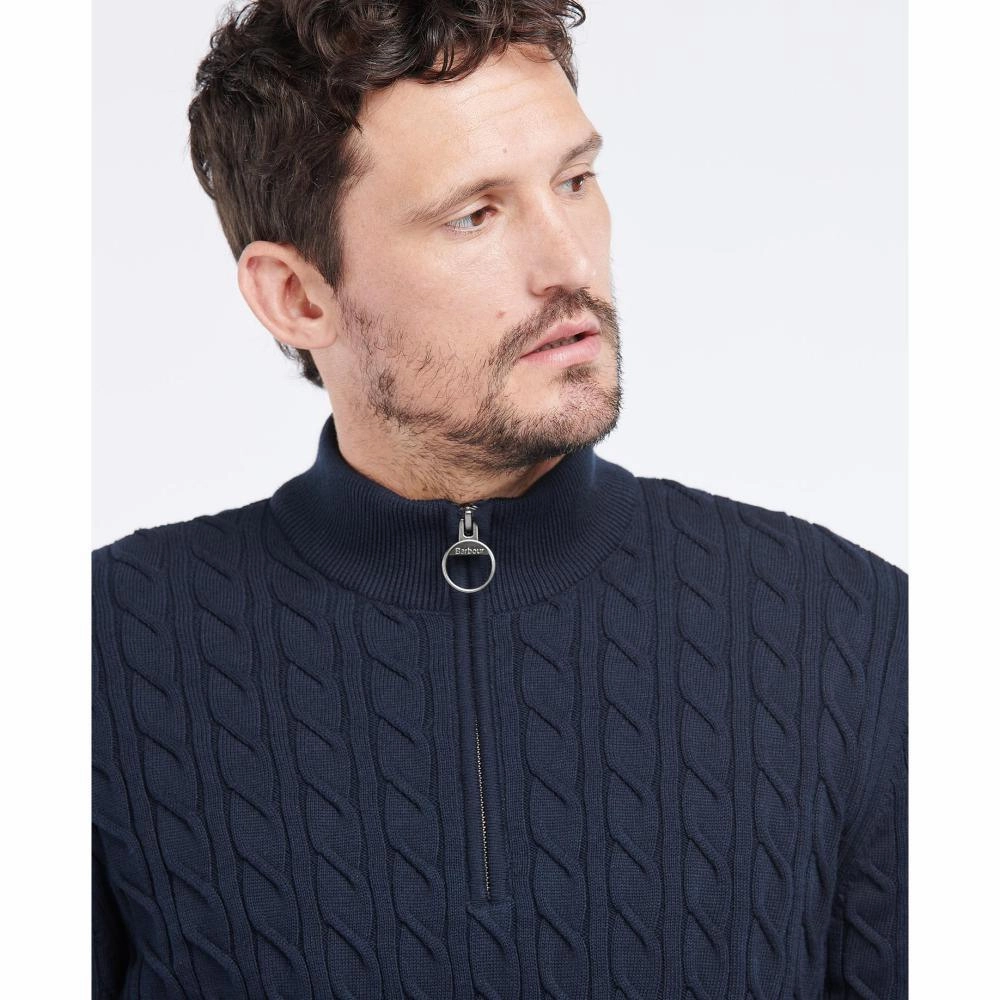 Todays Steal Barbour Cable Knit Half Zip Mens Jumper - Navy